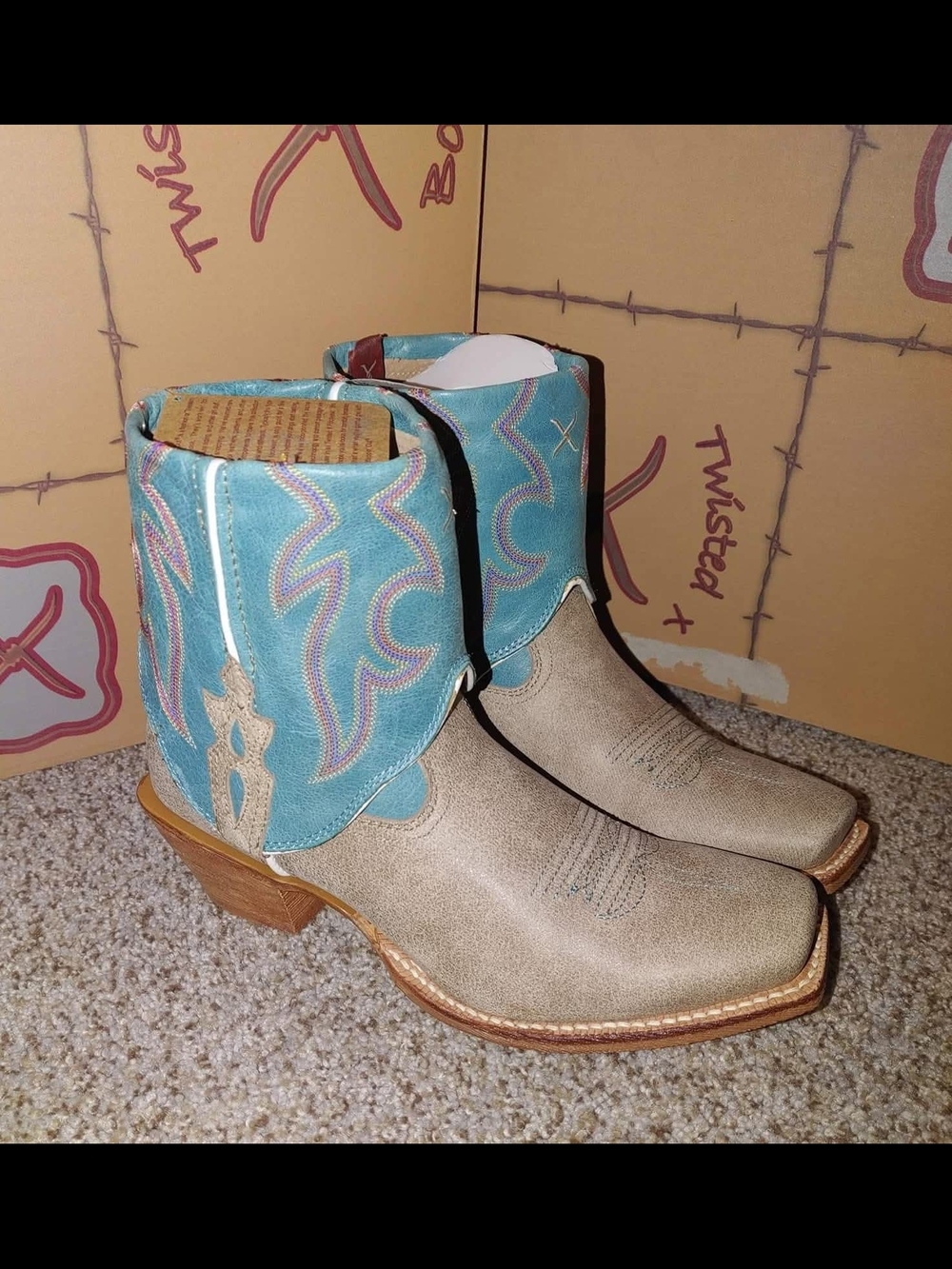 Twisted X Turquoise and Tan Western Cowgirl Fold Over Boots
